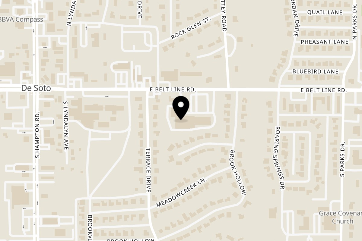 Map showing the location of 2 Neighbor's Hot Chicken on 324 E Belt Line Road Suite 201 in DeSoto